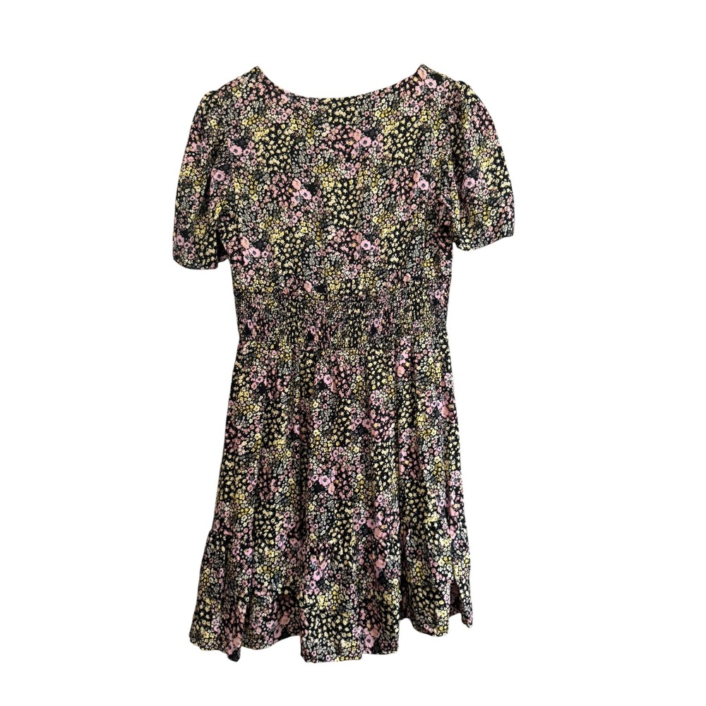 Wild Fable Floral Mini Dress Womens Medium Black Pink Smocked Waist Puff Sleeve - Picture 7 of 7